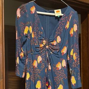 FARM Rio Blue Maxi Dress with Orange and Yellow Accents